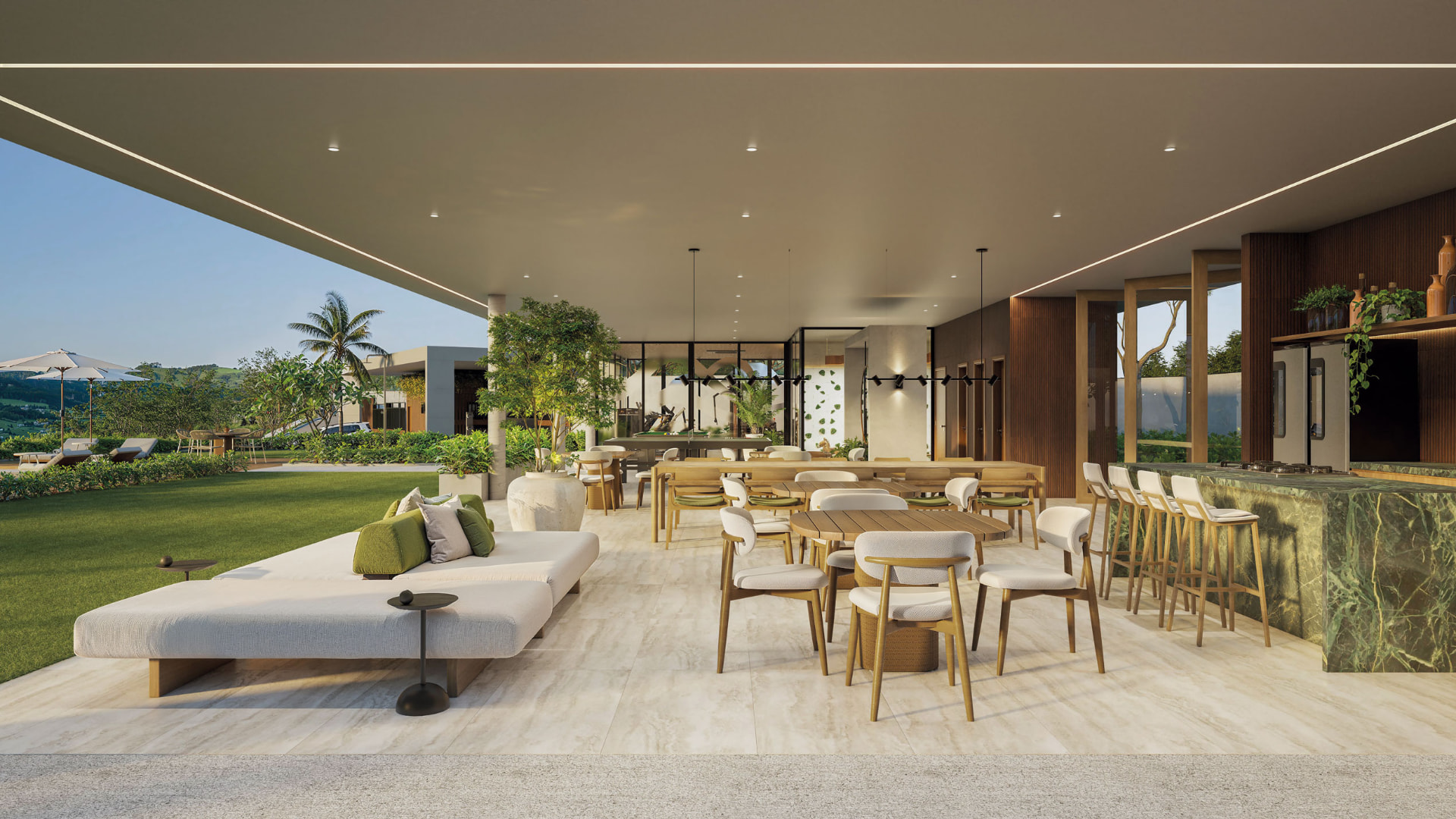 Espaço gourmet integrado ao jardim